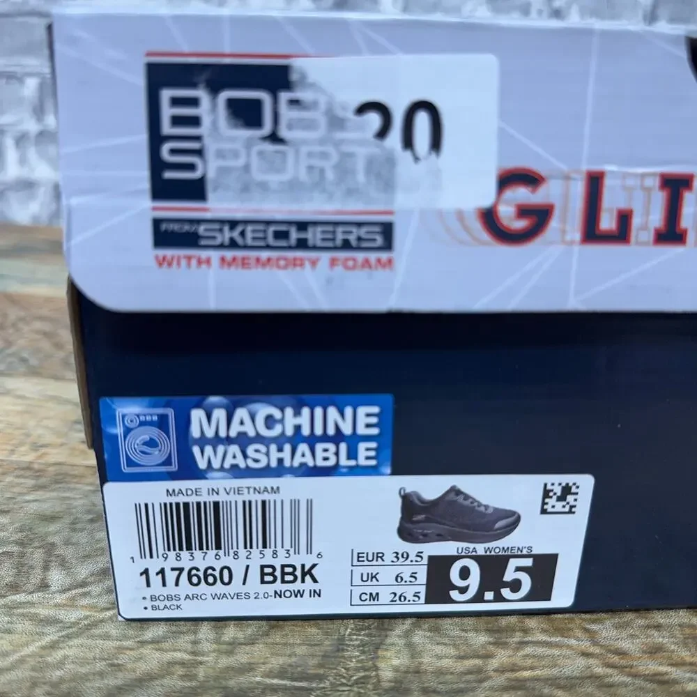 Skechers Bobs Sport Arc Waves 2.0 Black Sneaker 117660/BBK Womens Size 9.5 New